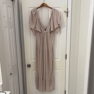 Free People Maxi Sundress with Plunge Neckline and Flutter Sleeves